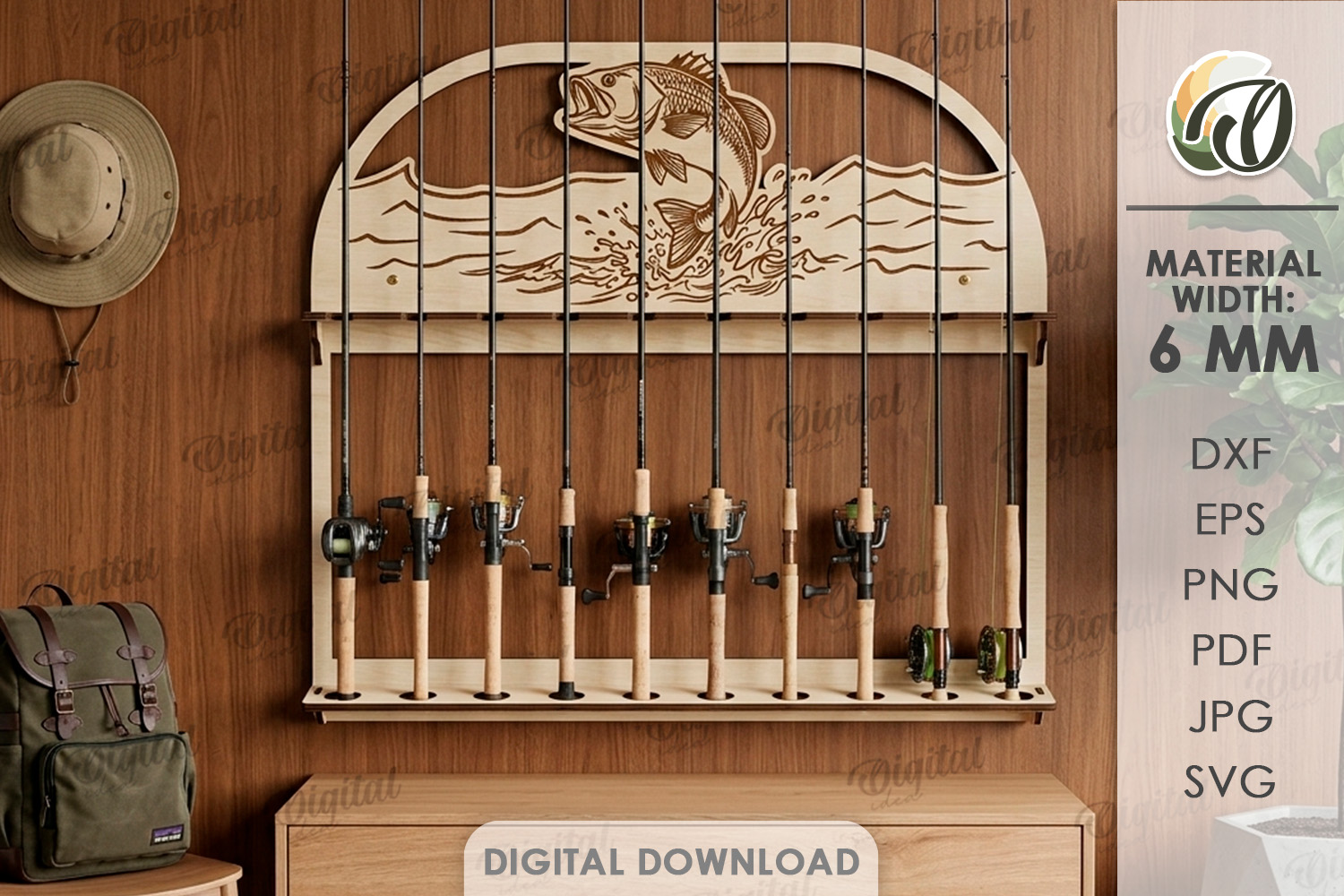 [Laser cut and engrave] 3D Fishing Rod Racks bundle. Fishing lure display laser cut files. Fisherman gift svg. Lake house wall decor. Hanging fishing pole organizer