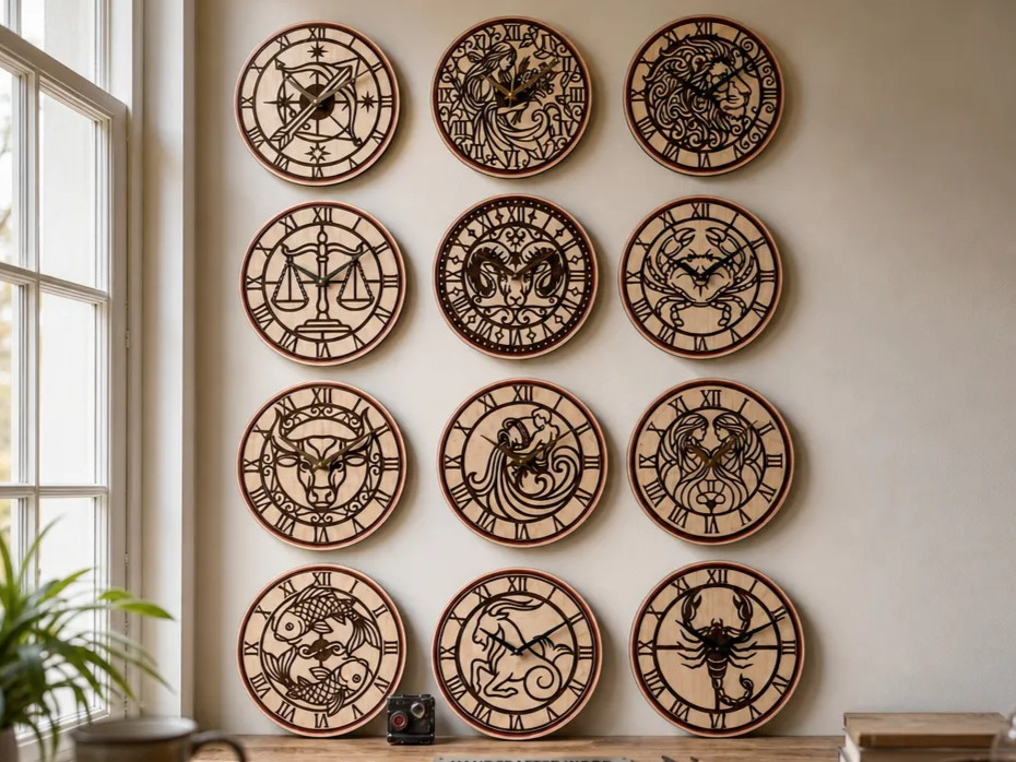 Zodiac Sign Wall Clocks with Roman Numerals