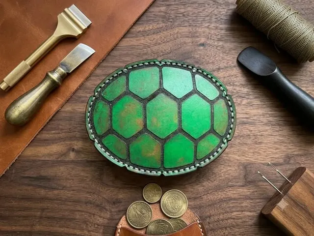 Green Turtle Shell Shaped Leather Coin Pouch