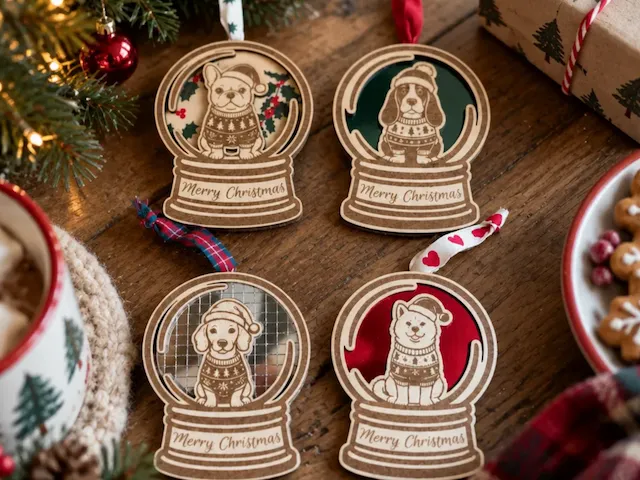Ornements Boule à neige : chien en pull de Noël