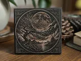 [Laser cut and engrave] Square wall art featuring a moonlit landscape with a tree and mountains