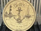 [Laser cut and engrave] Nautical Themed Cork Coaster with Lighthouse and Anchor Illustration