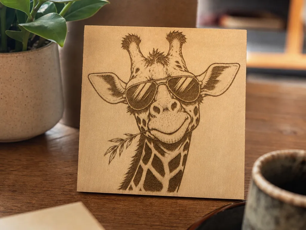 Square Wooden Plaque Featuring a Cool Giraffe Wearing Sunglasses