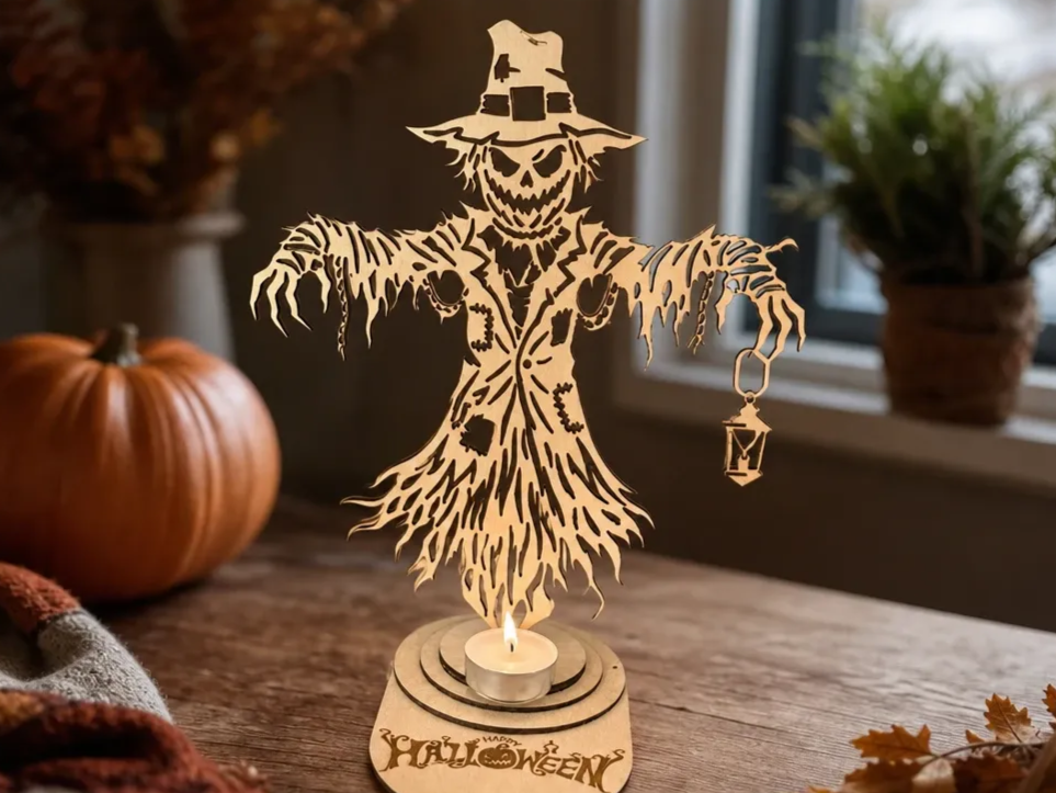 Scarecrow with Lantern for Halloween Decor