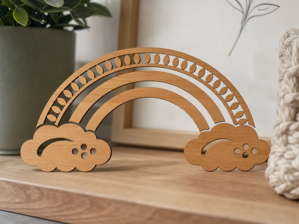 Boho Rainbow Tabletop Sign with Cloud Accents