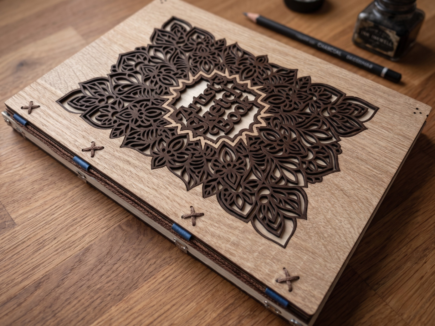 Hardcover Mandala Sketchbook Layered Wood Design
