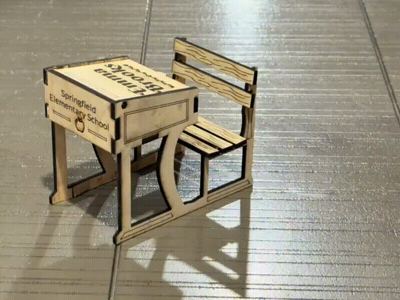 Miniature School Desk and Chair Set with Personalized Nameplate
