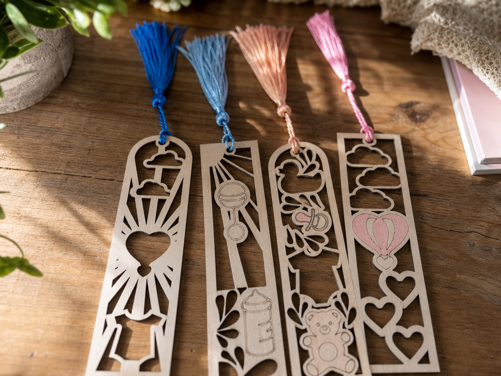 Set of 4 Baby Themed Wooden Bookmarks