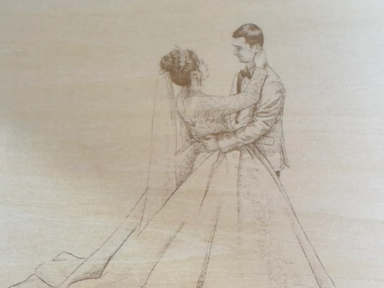 [Laser cut and engrave] Wedding portrait of a bride and groom on wood
