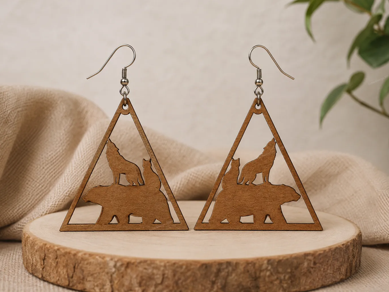Triangle Woodland Wildlife Earrings Laser Cut SVG Jewelry Template