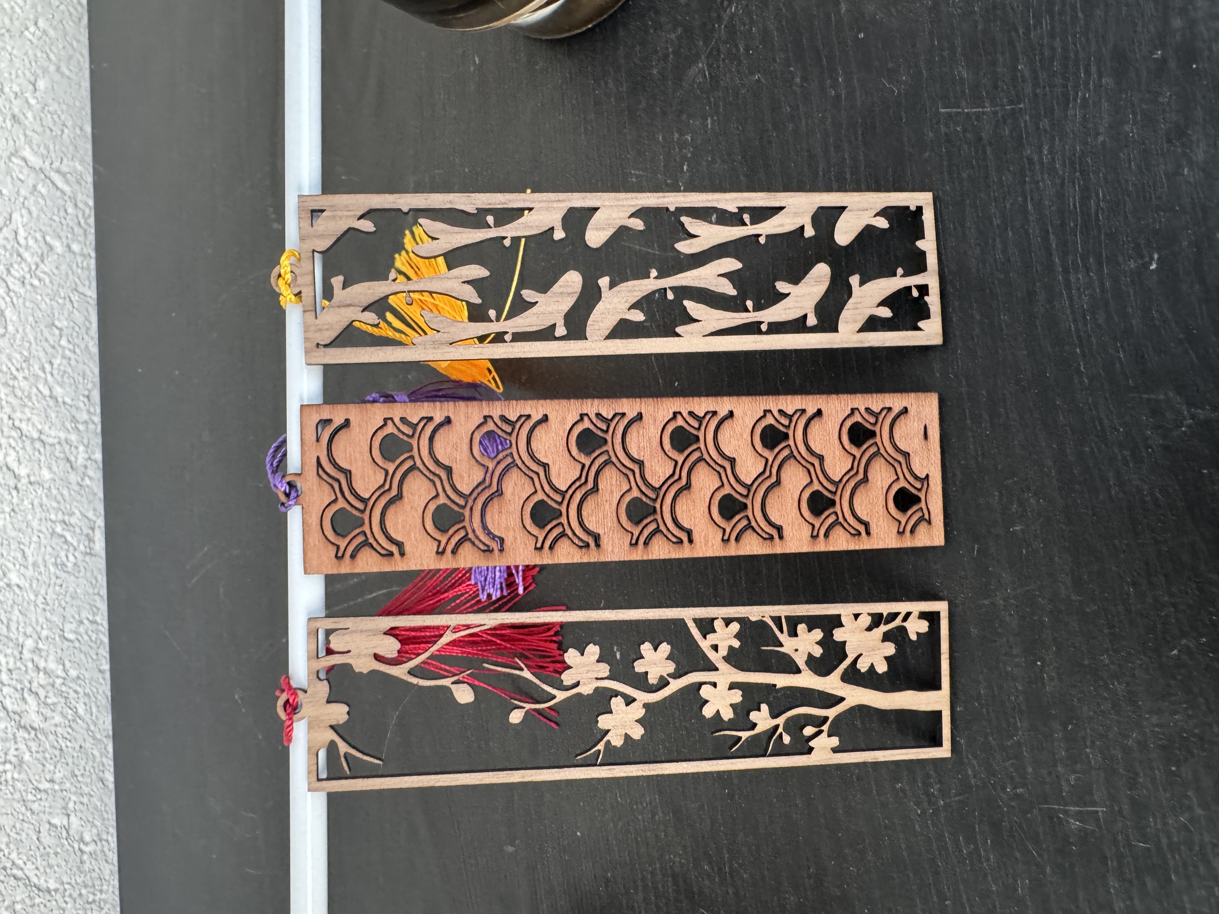 [Laser cut and engrave] Set aus drei Lesezeichen mit Fisch-, Wolken- und Kirschblütenmotiven