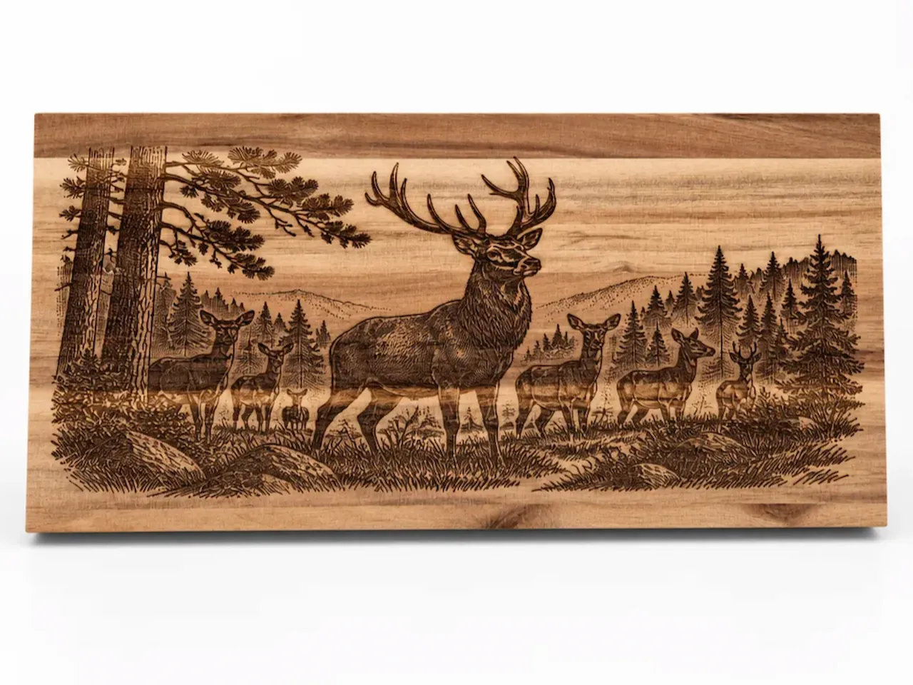 [Laser cut and engrave] Wooden Wall Art Featuring a Majestic Elk Herd in a Forest Landscape