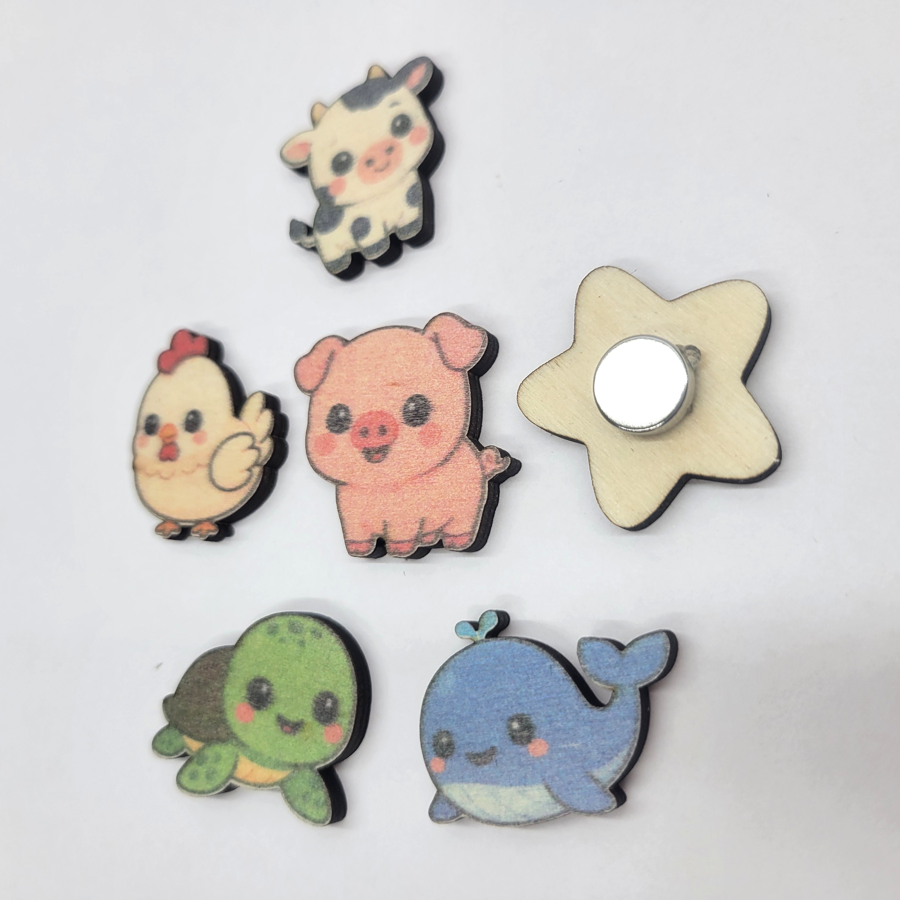 [Laser cut and engrave,Inkjet printing] Set of Cute Kawaii Animal and Sea Creature Flatback Embellishments