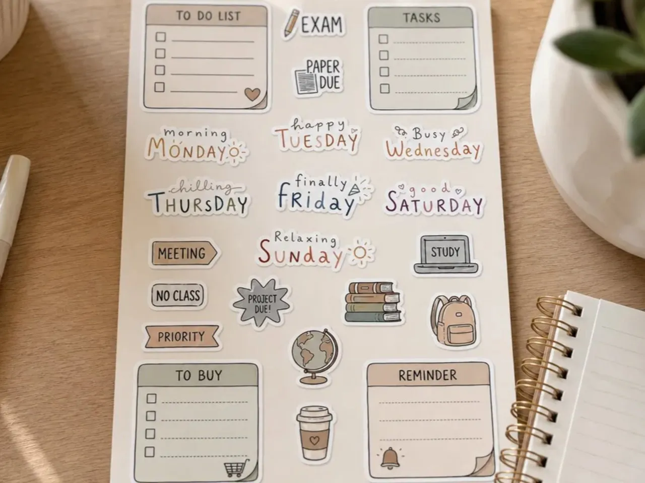 [Laser cut and engrave] Academic and Daily Planner Sticker Sheet with Days of the Week and Tasks