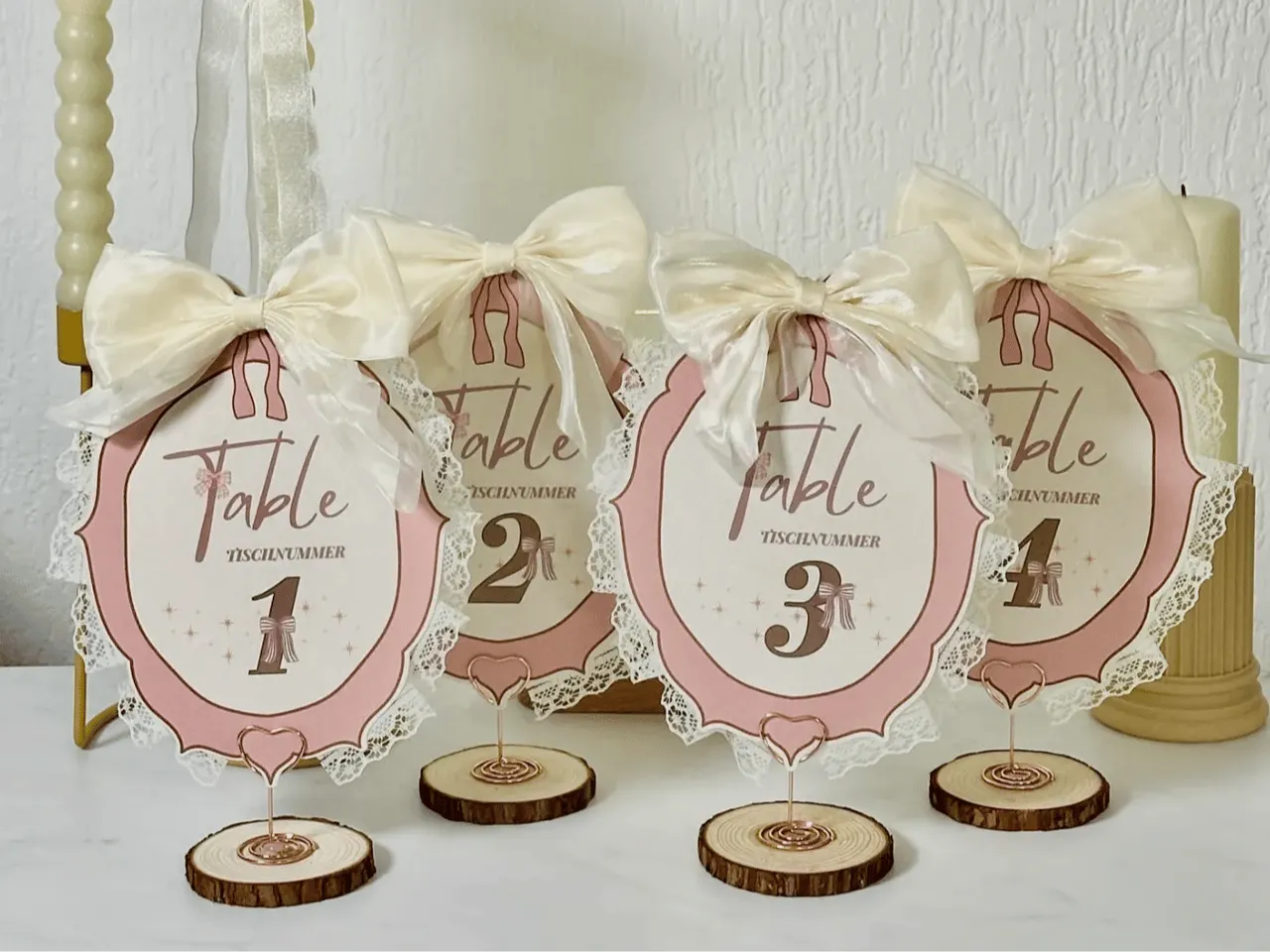[Blade cut,Inkjet printing] Vintage Style Lace Wedding Table Number Signs with Bows