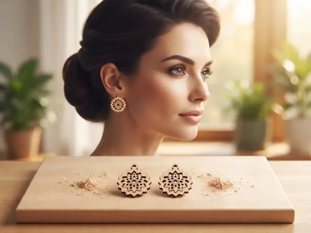 Geometric Dahlia Laser-Cut Wooden Earrings
