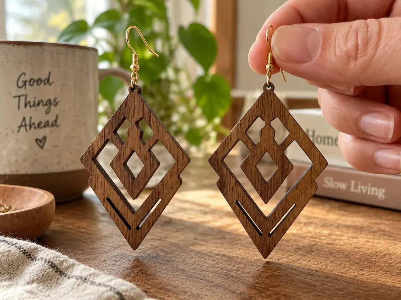[Laser cut and engrave] anting kayu geometris berbentuk belah ketupat