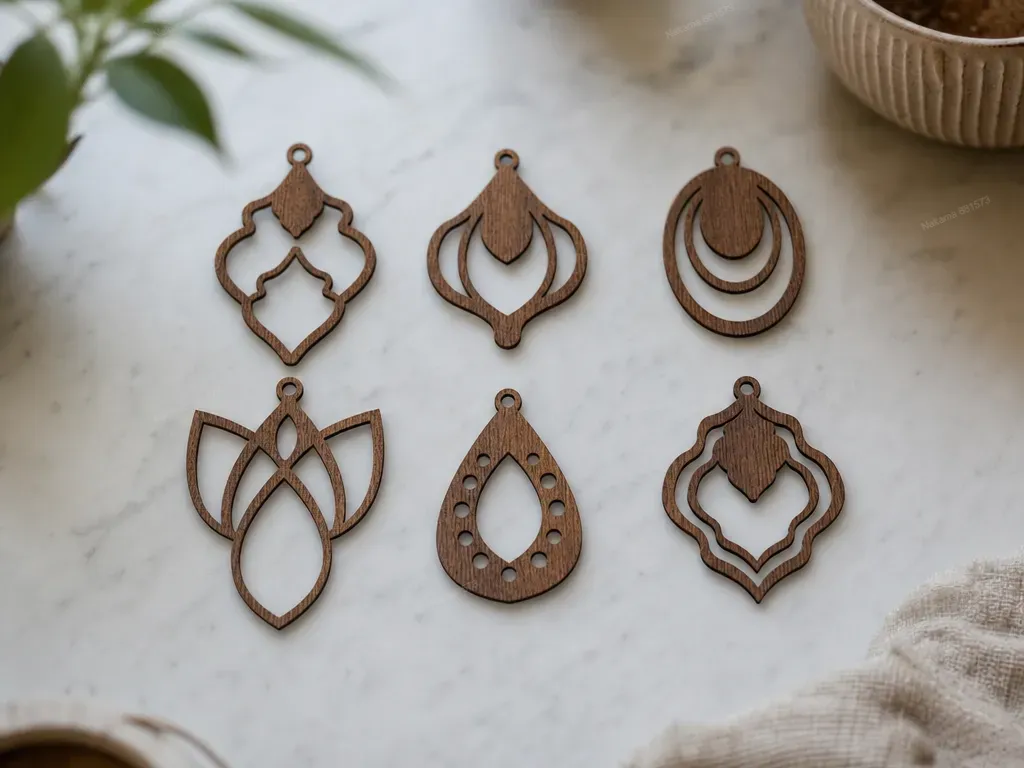 Set of Geometric Wooden Teardrop and Filigree Earring Pendants