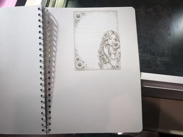 Spiral Bound Notebook with Sunflower and Woman Illustration