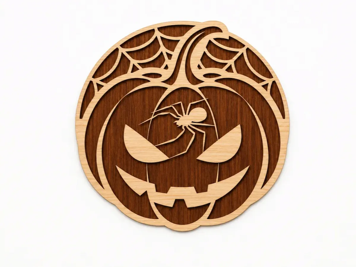 [Laser cut and engrave] Halloween Pumpkin and Spider Round Wall Sign