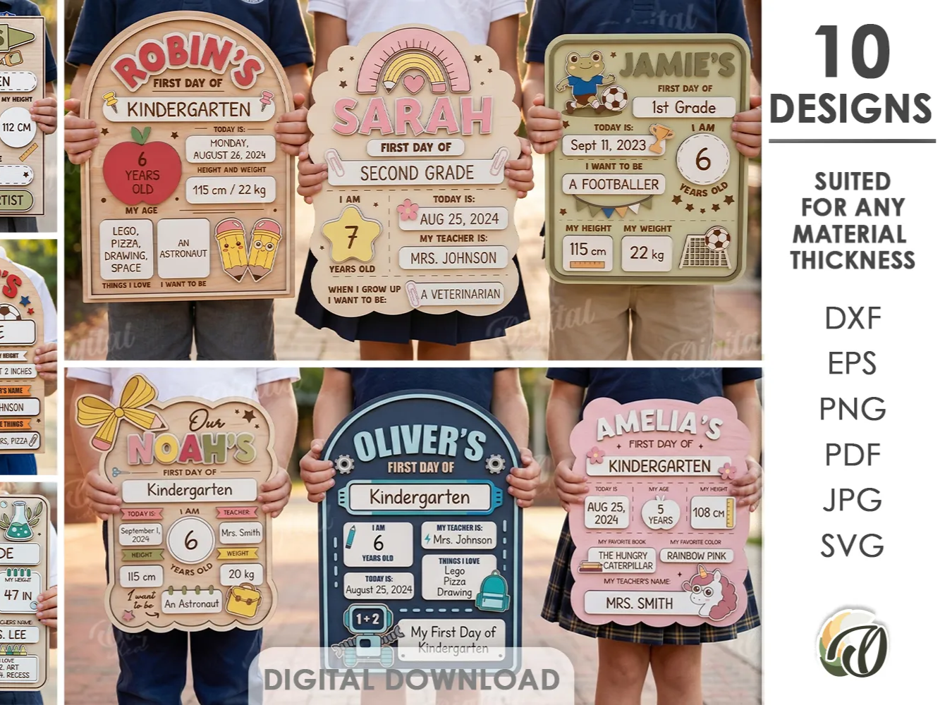 Personalized First Day of School Signs Bundle. Back to School Photo Prop Laser Cut File. School Milestone Board SVG. Wooden Name Sign. Kids