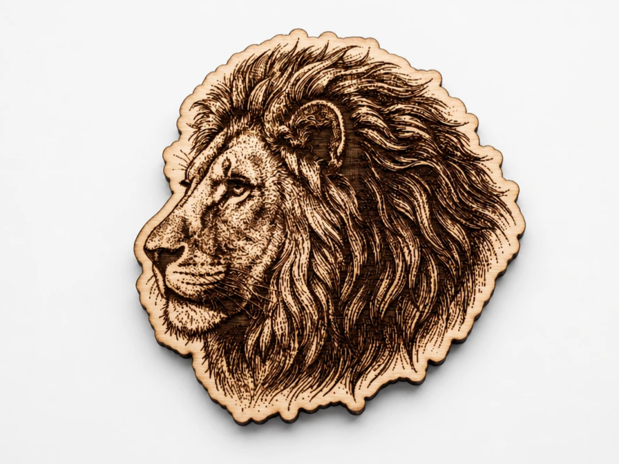 Löwe - Holz Wandbild mit detailliertem Löwenkopf Motiv