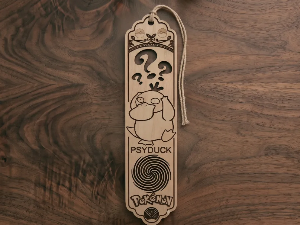 Psyduck Pokemon Wooden Bookmark with Question Mark Motif