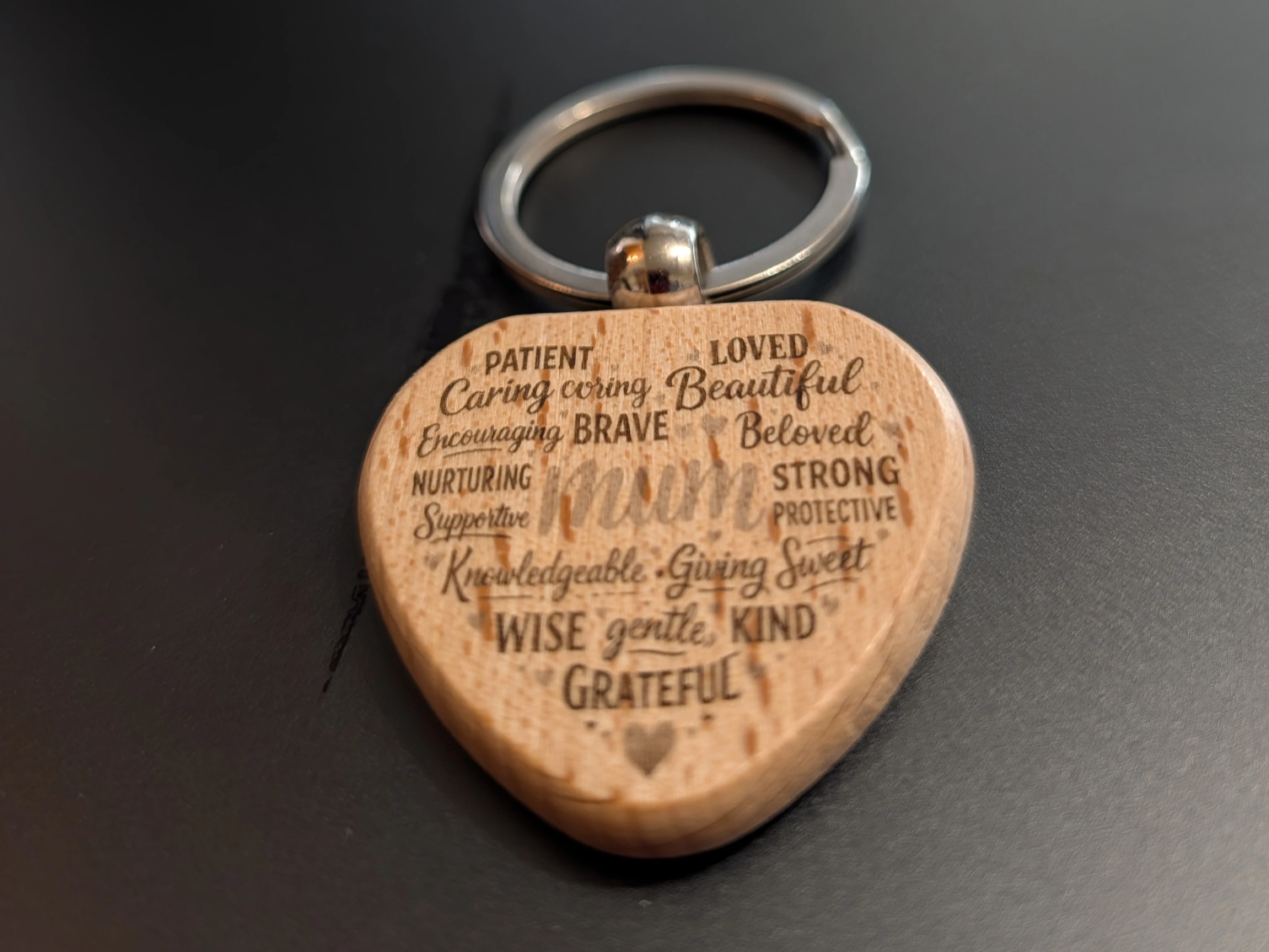 Mum wooden heart keyring