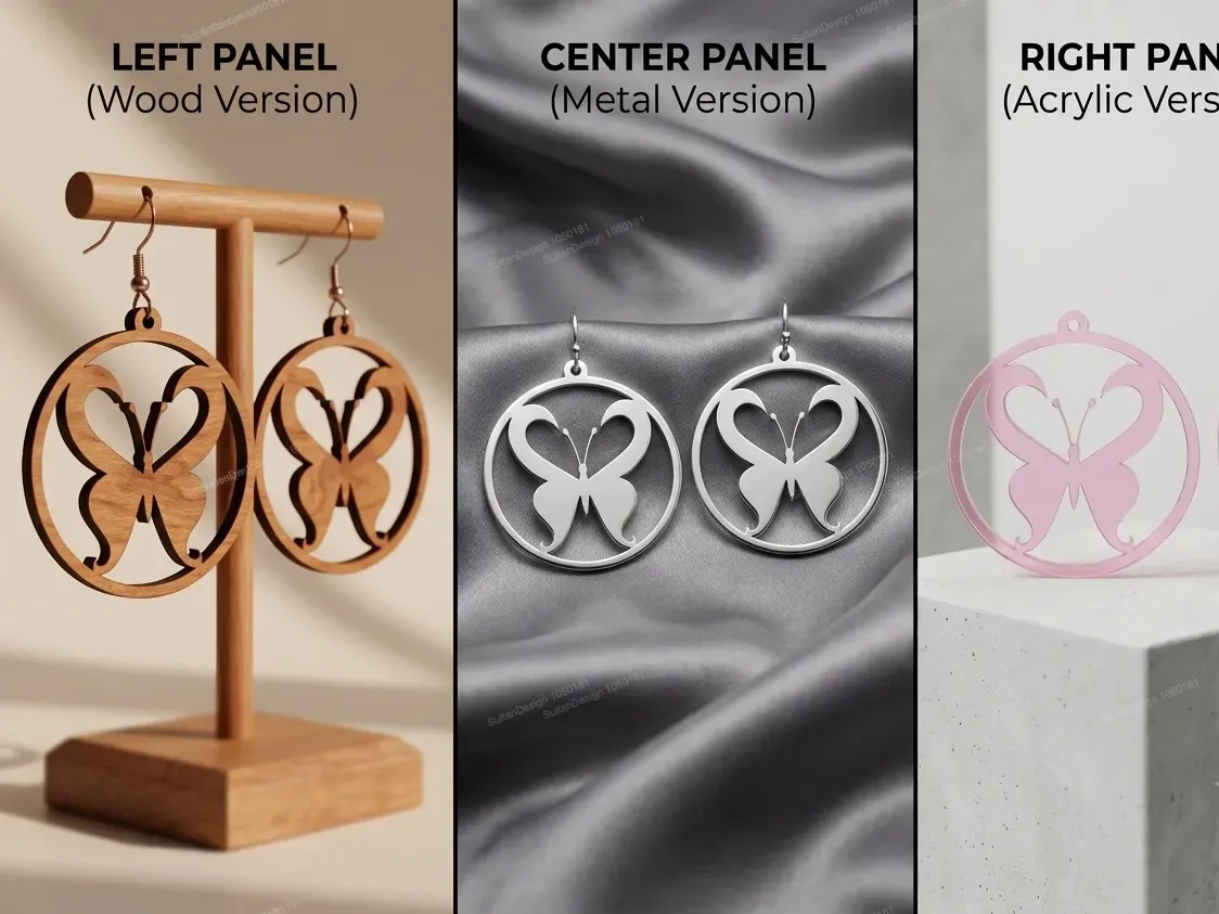 Circular Butterfly Silhouette Drop Earrings