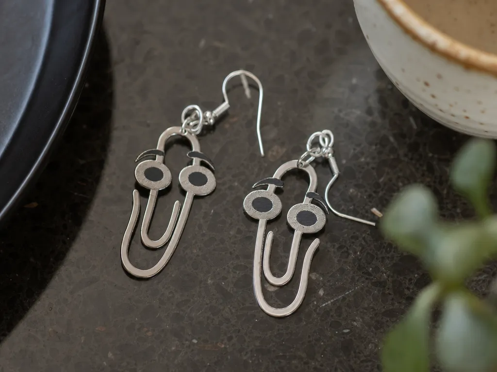 Clippy Paperclip Character Dangle Earrings