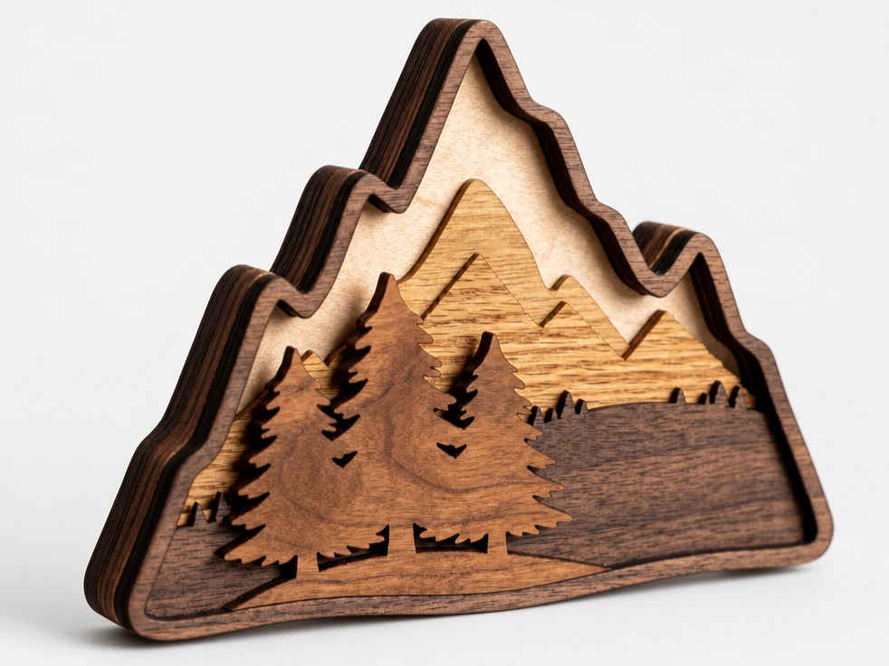 Layered Wooden Mountain and Pine Tree Landscape - Free Files - Atomm