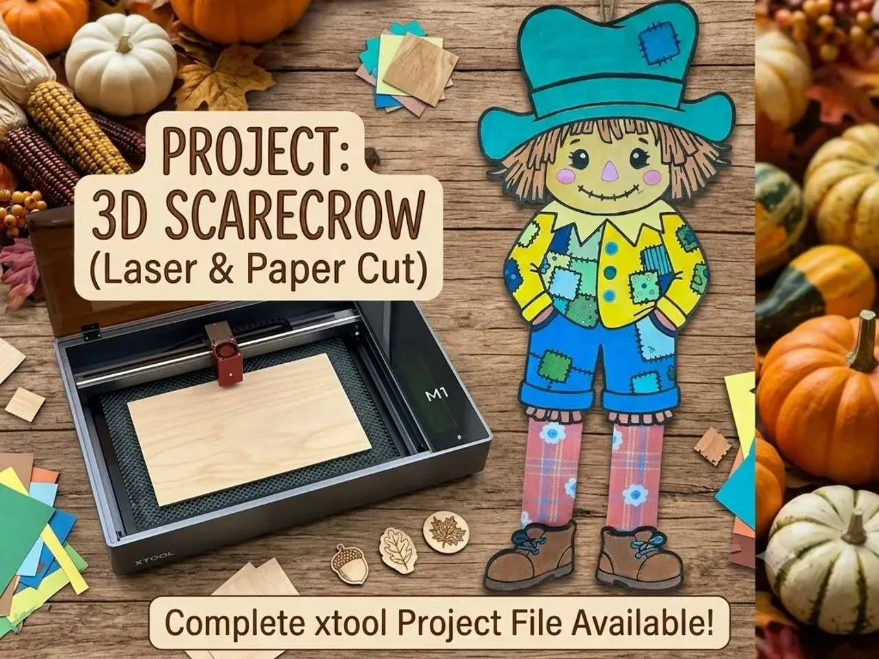 [Laser cut and engrave] Scarecrow Wall Hanging for Autumn Harvest Decor