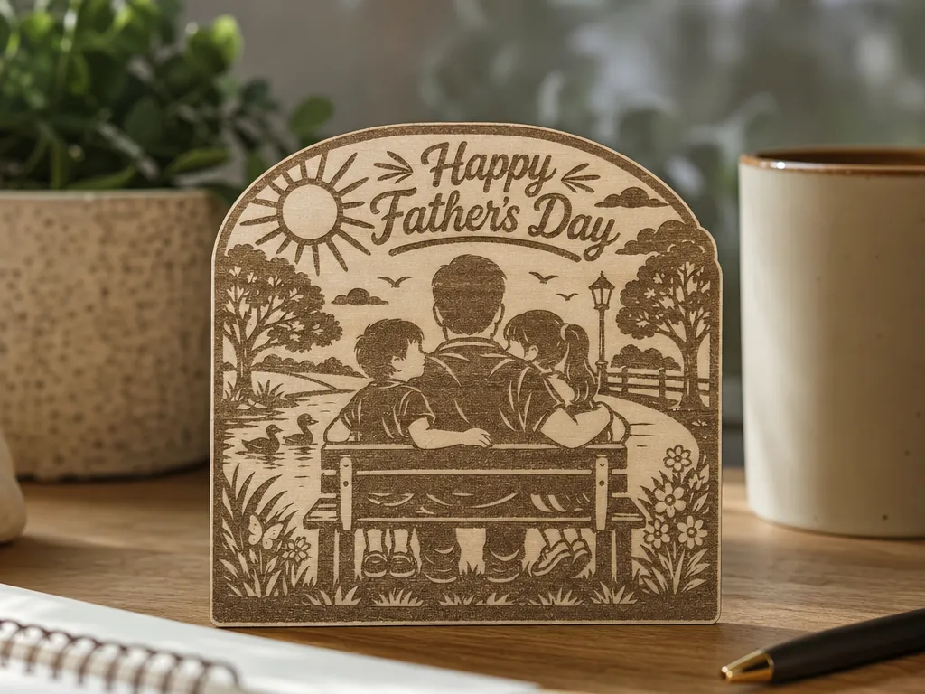 Happy Father's Day Wooden Lasered Plaque with Father and Children