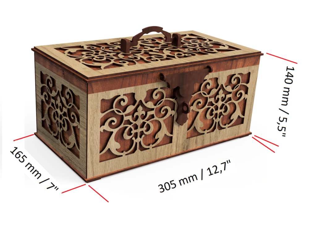 [Laser cut and engrave] Decorative Wooden Keepsake Box with Ornate Filigree Overlay