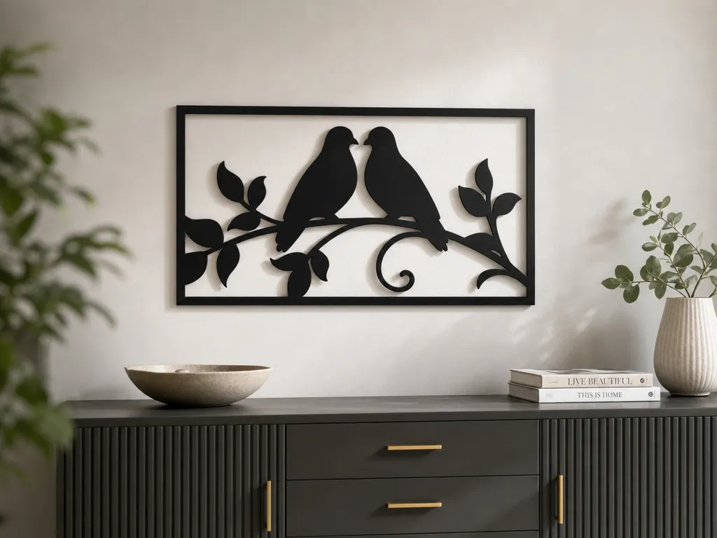 Love Birds Wall Art SVG, Romantic Bird Couple SVG, Bird Silhouette Wall Decor, Laser Cut File, Nature Wall Art