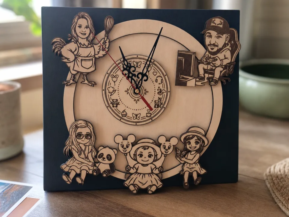 Horloge murale personnalisée avec illustrations de famille