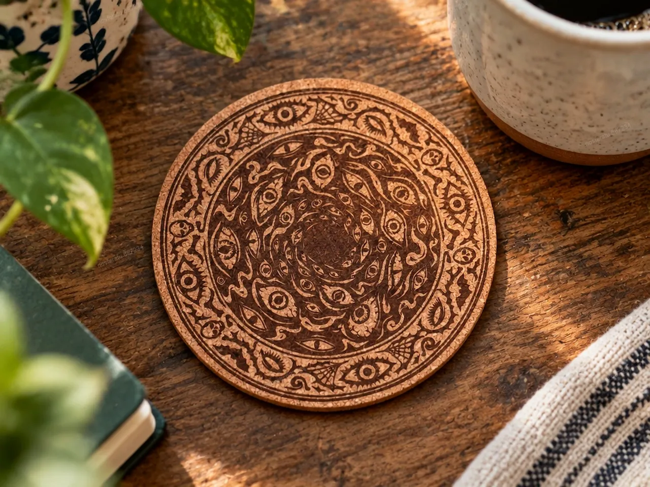 [Laser cut and engrave] Kork Untersetzer Halloween Augenwirbel / Coaster Eyes