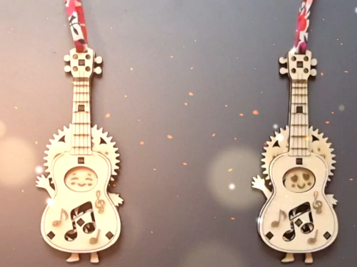 [Laser cut and engrave] Smiling Ukulele Character Ornaments with Musical Notes
