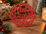 [Laser cut and engrave,Other] Red Merry Christmas Round Ornament with Gift Box Motifs