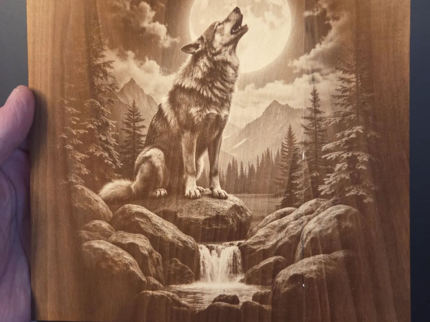 Wolf Howling at the Moon Mountain Landscape Wall Art