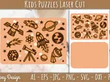 [Laser cut and engrave] Space Themed Wooden Puzzle Set with Rocket and Planet Shapes