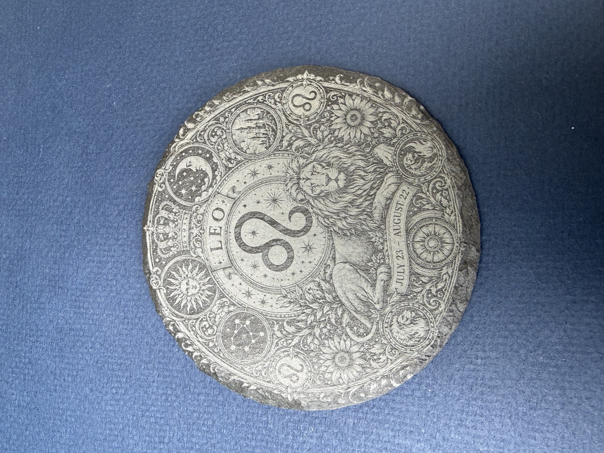 [Laser cut and engrave] Leo Zodiac Sign Slate Coaster with Lion Motif