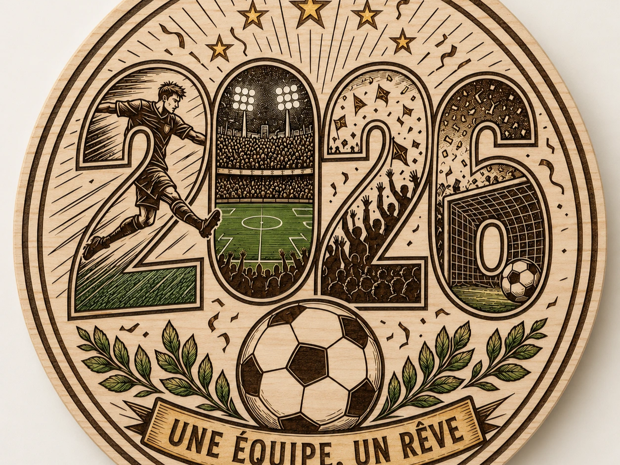 Plaque décorative ronde sur le thème du football 2026