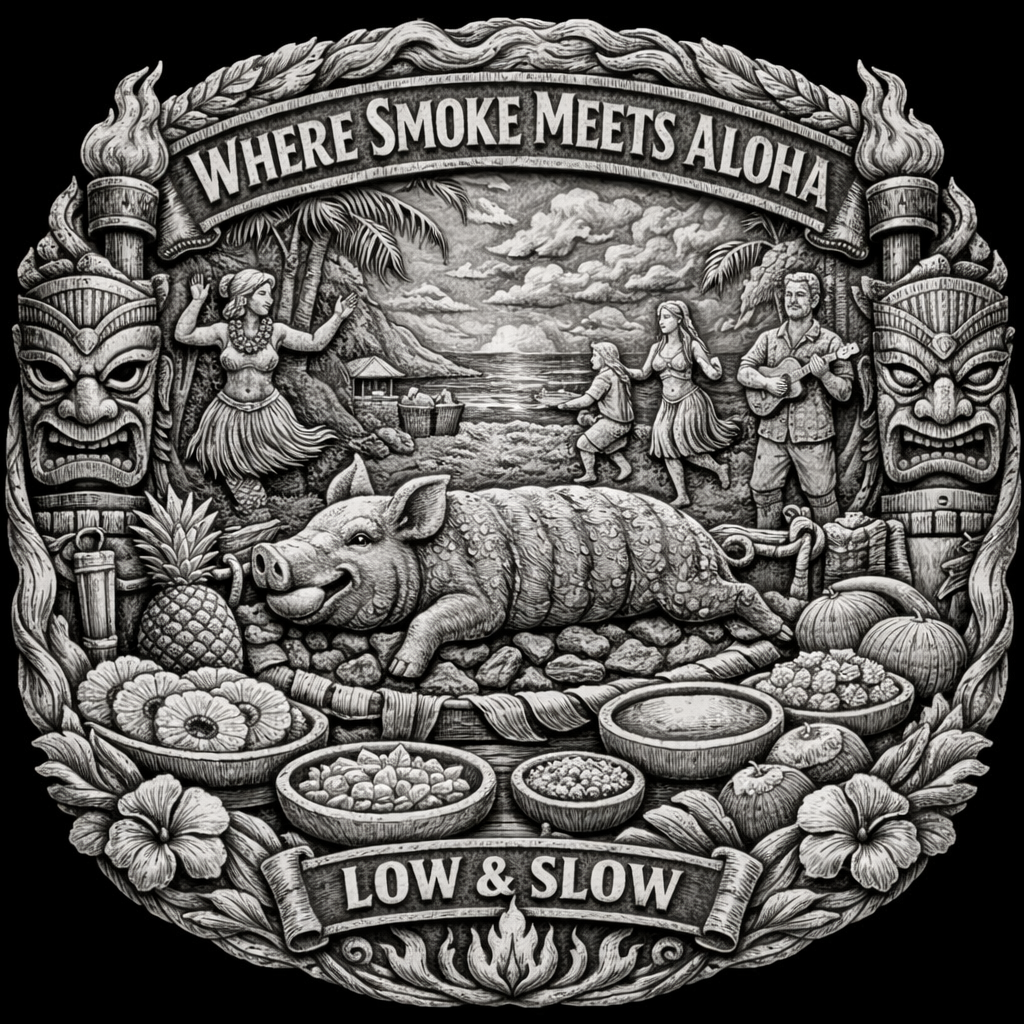 [Laser cut and engrave] Where Smoke Meets Aloha Low and Slow Hawaiian Luau Pig Roast Wall Plaque