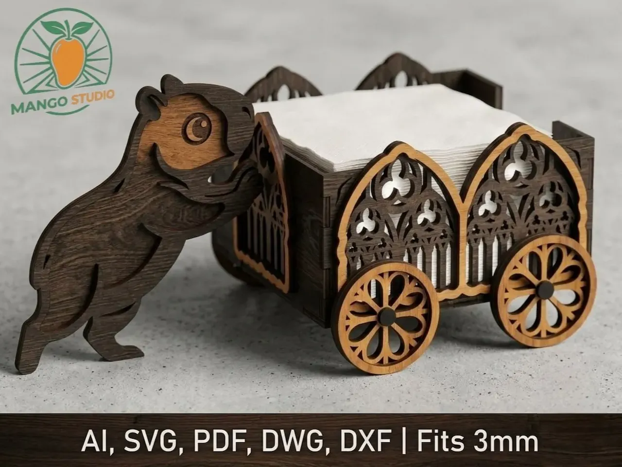 [Laser cut and engrave] Capybara Wagon Napkin Holder SVG
