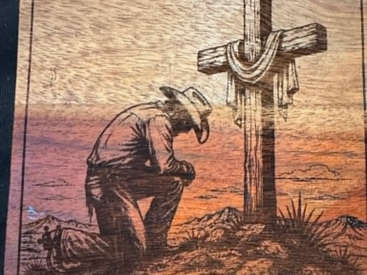 [Laser cut and engrave] Kneeling Cowboy at Cross Wall Art