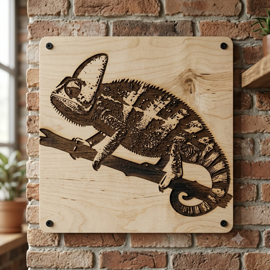 [Laser cut and engrave] Chameleon Wall Art Wooden Panel