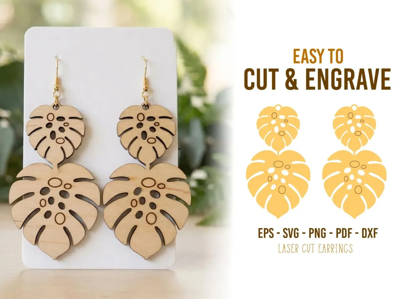 [Laser cut and engrave] Monstera Leaf Dangle Earrings