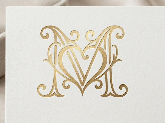 Ornate M Heart Wedding Monogram – Romantic Initial with Intricate Heart Flourishes for Laser Cut Décor, Cake Toppers & Engraving