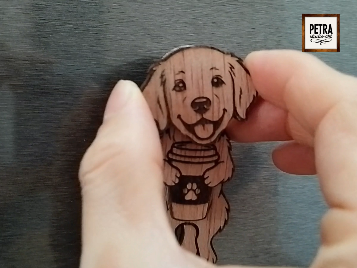 Wobbly Puppy Dog with Coffee Fridge Magnet SVG Laser Cut Files Bundle